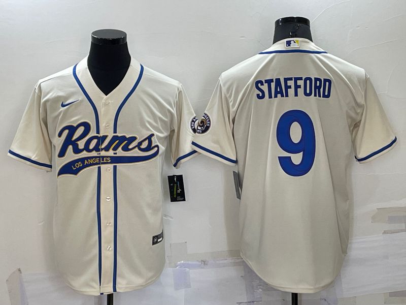 Men Los Angeles Rams #9 Stafford Cream 2022 Nike Co branded NFL Jersey->los angeles rams->NFL Jersey